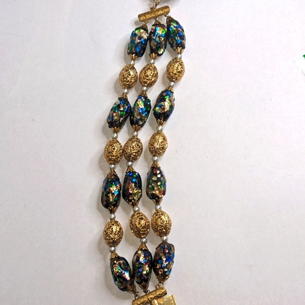 Vintage Napier Signed Beaded Bracelet – Foil Glass & Filigree Beads RARE - Picture 7 of 11